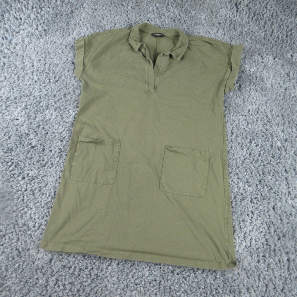 Banana Republic Dress Womens Petites Large Green Cuffed Collared Shift Pockets - Picture 2 of 13